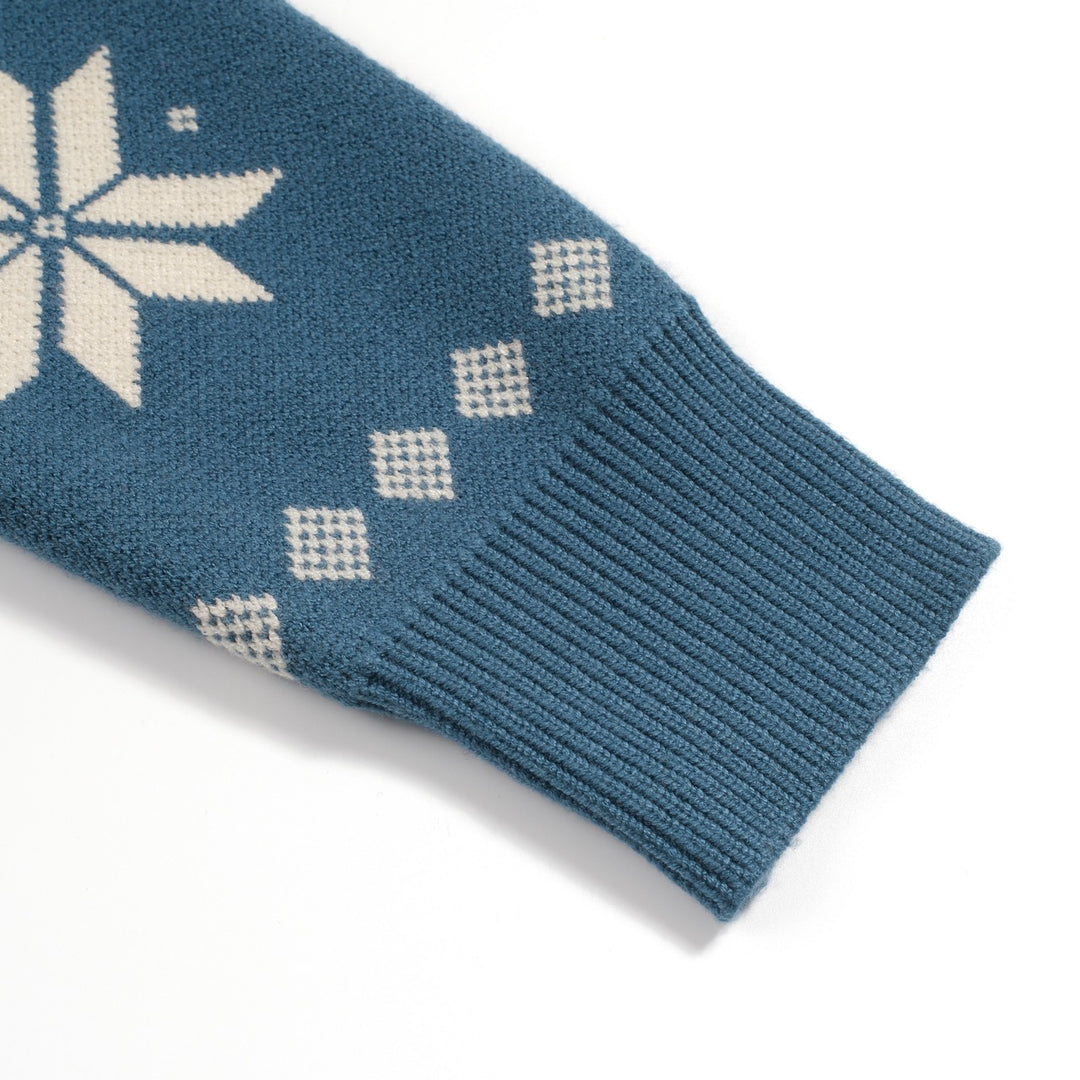 Men's blue vintage animal jacquard sweater cardigan