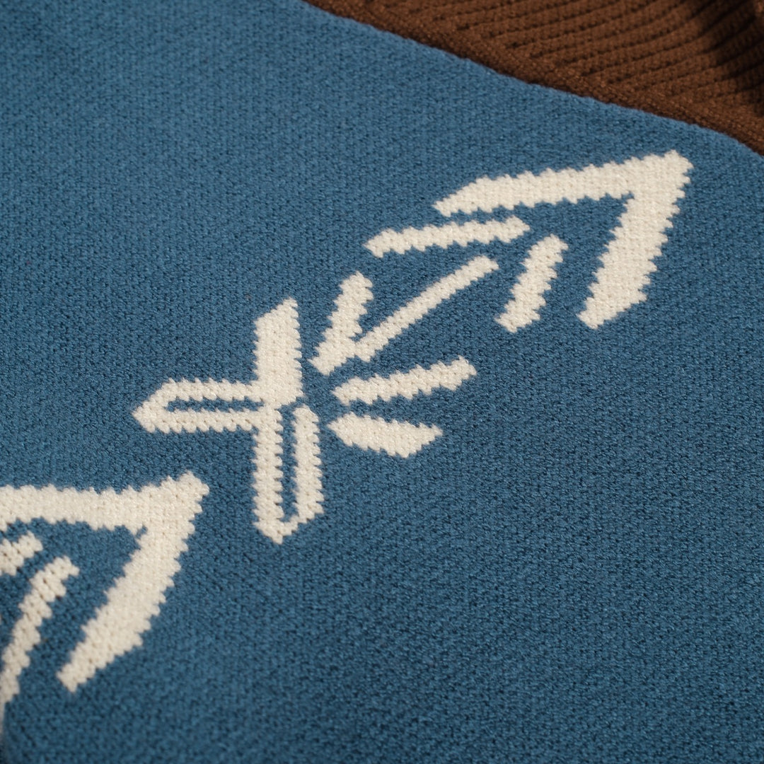 Men's blue vintage animal jacquard sweater cardigan