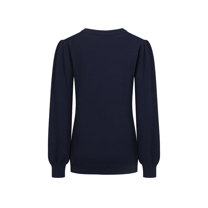 Kvinders mørkeblå broderede bobleærmer strik