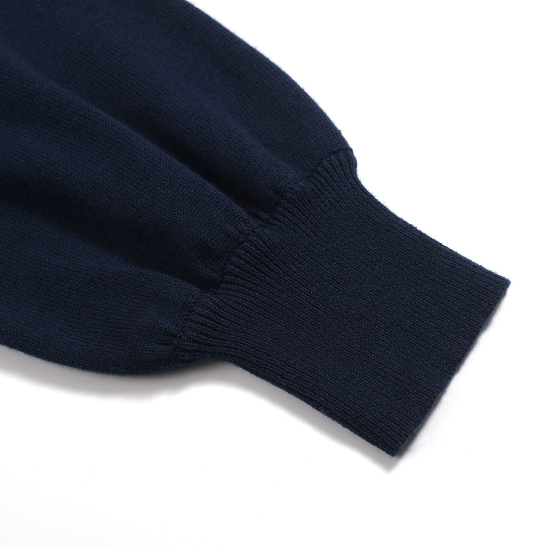 Kvinders mørkeblå broderede bobleærmer strik