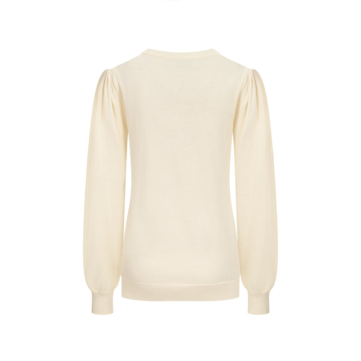 Women's white apricot cheetah embroidered bubble sleeve knitwear