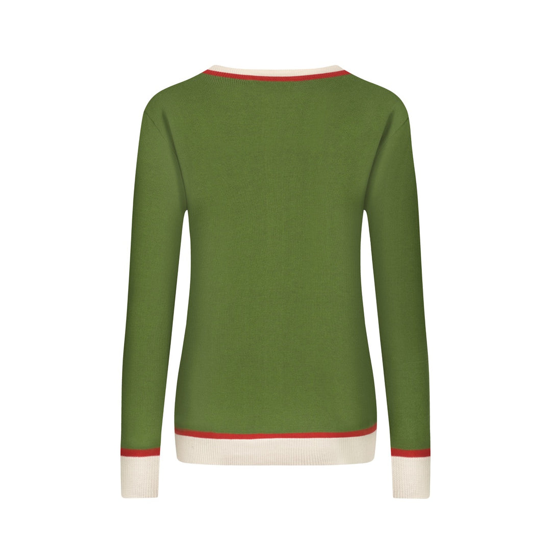 Kvinders grøn fuglebroderet strikcardigan