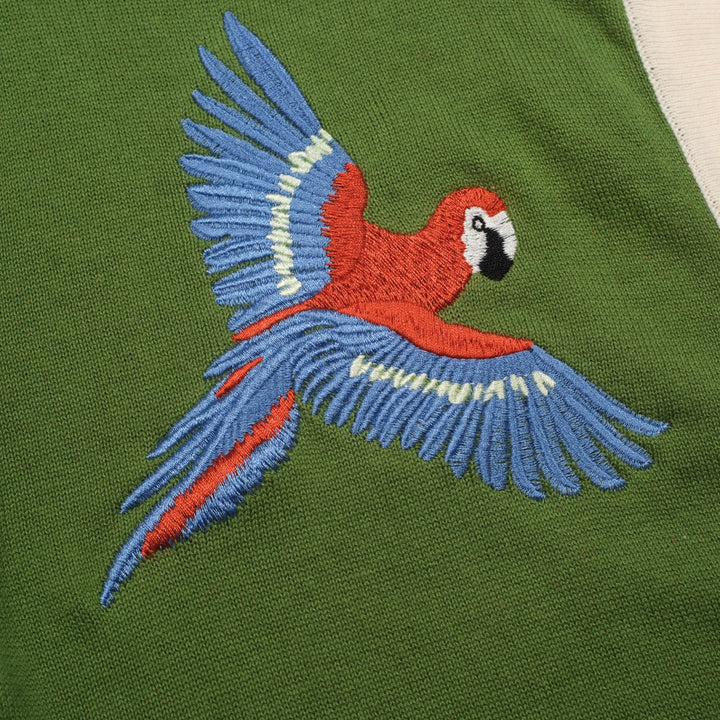 Kvinders grøn fuglebroderet strikcardigan