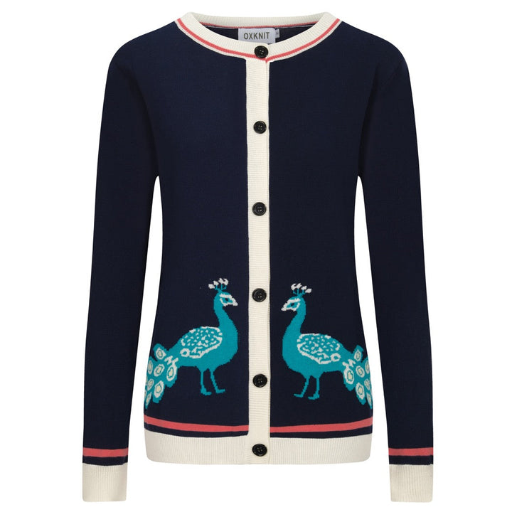 Mørkeblå påfuglstrikket cardigan til kvinder