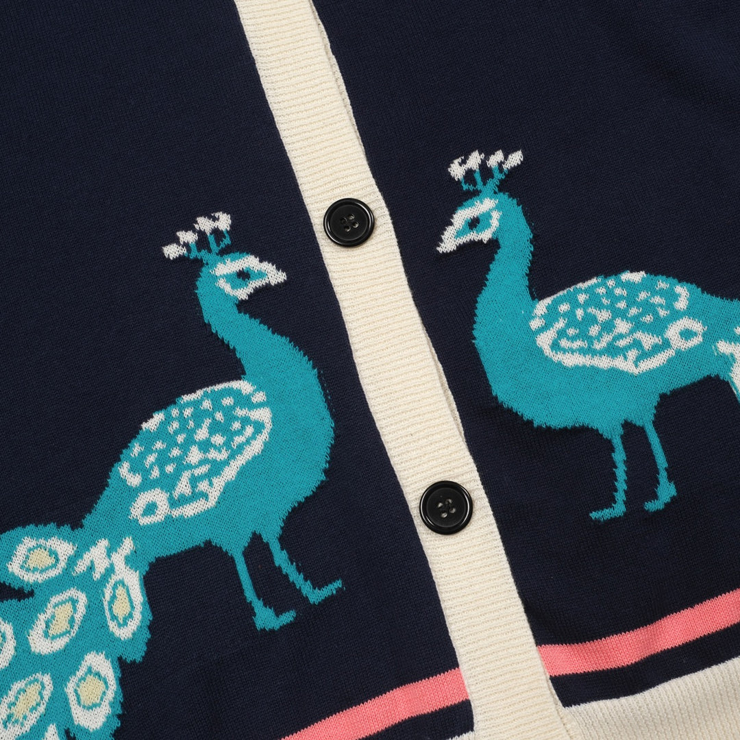 Mørkeblå påfuglstrikket cardigan til kvinder