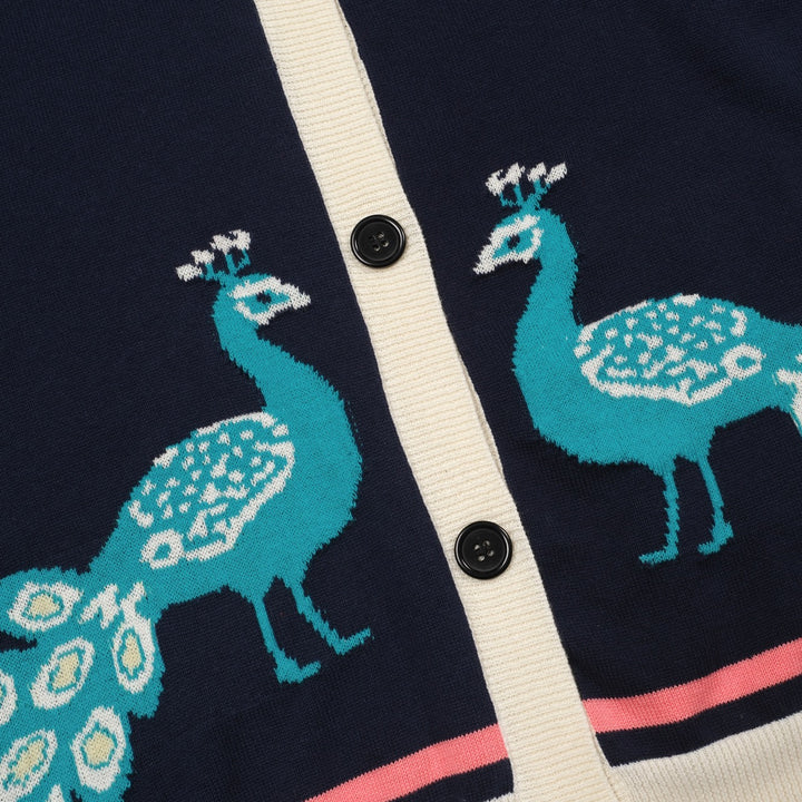 Mørkeblå påfuglstrikket cardigan til kvinder