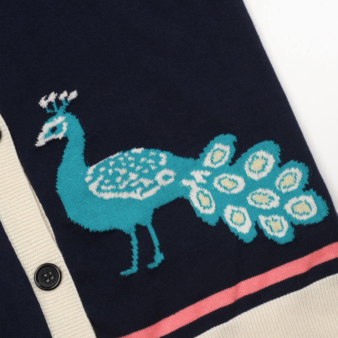 Mørkeblå påfuglstrikket cardigan til kvinder