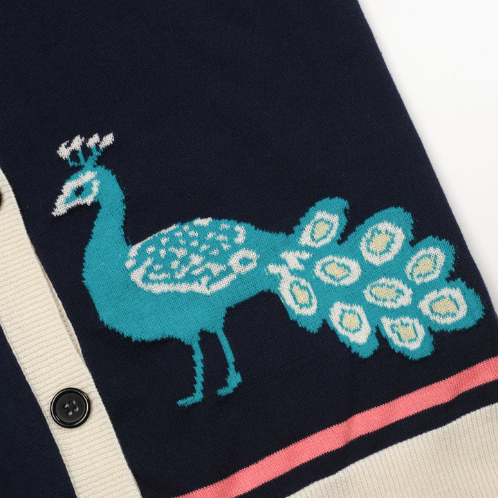 Mørkeblå påfuglstrikket cardigan til kvinder