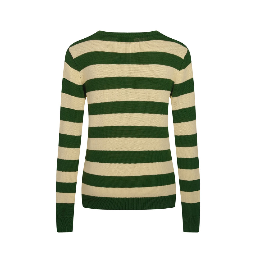Women's green striped vintage pentacle knitwear-longer sleeves