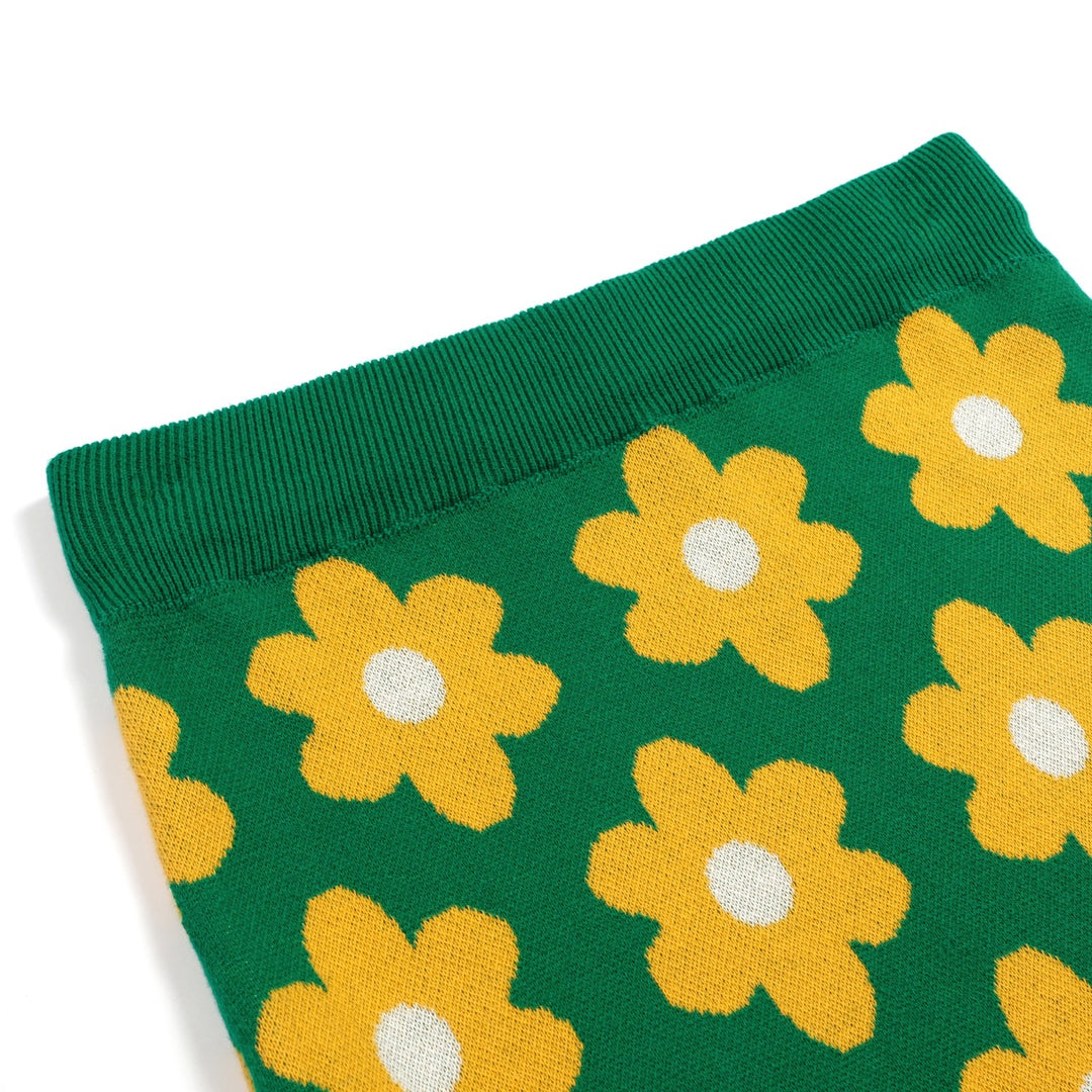 Jupe femme en maille jacquard college fleurie verte