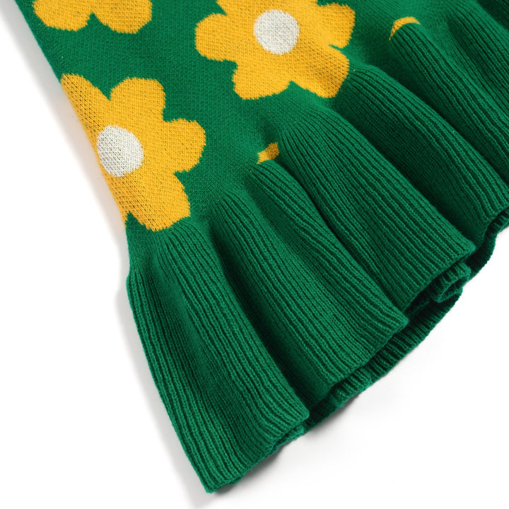 Jupe femme en maille jacquard college fleurie verte