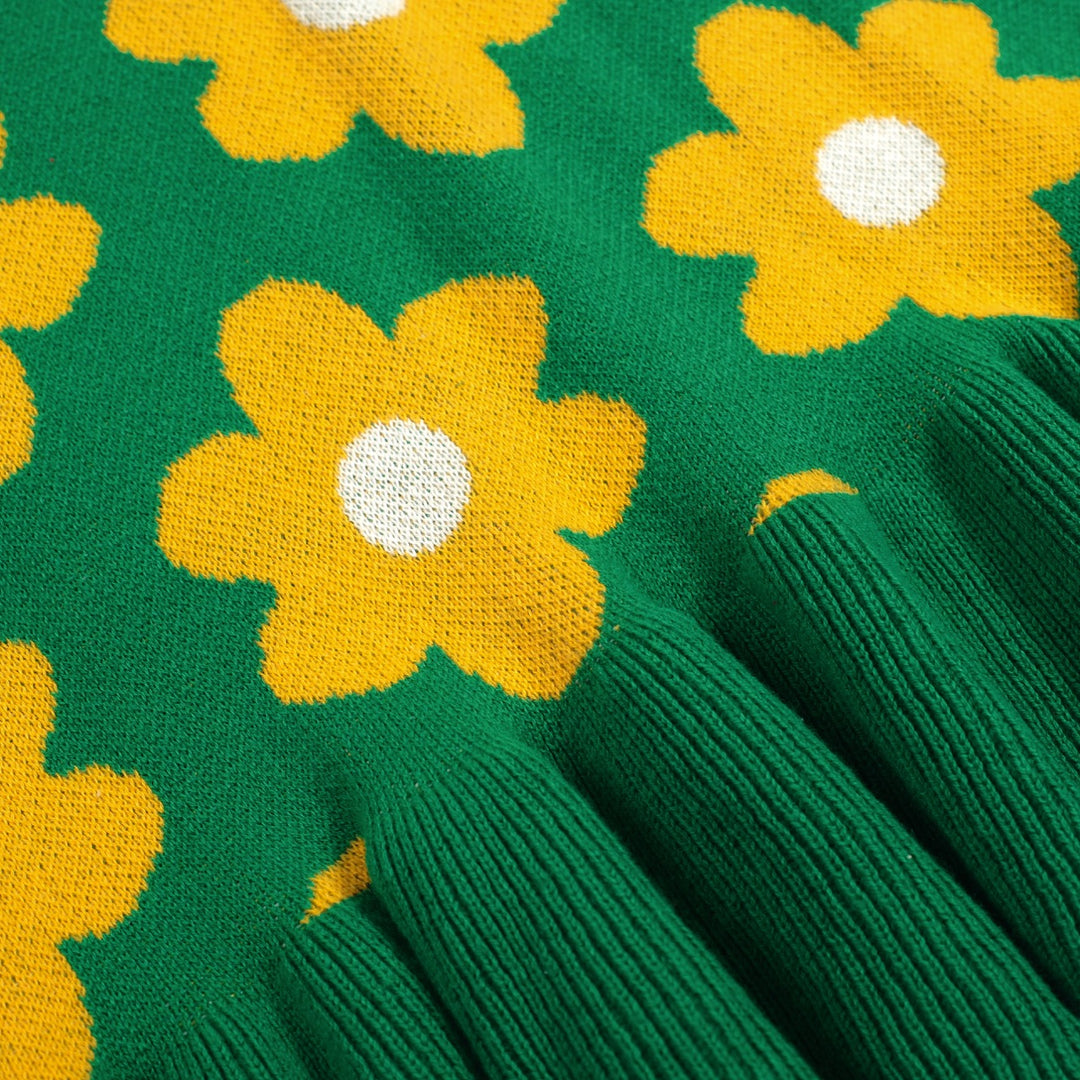 Jupe femme en maille jacquard college fleurie verte