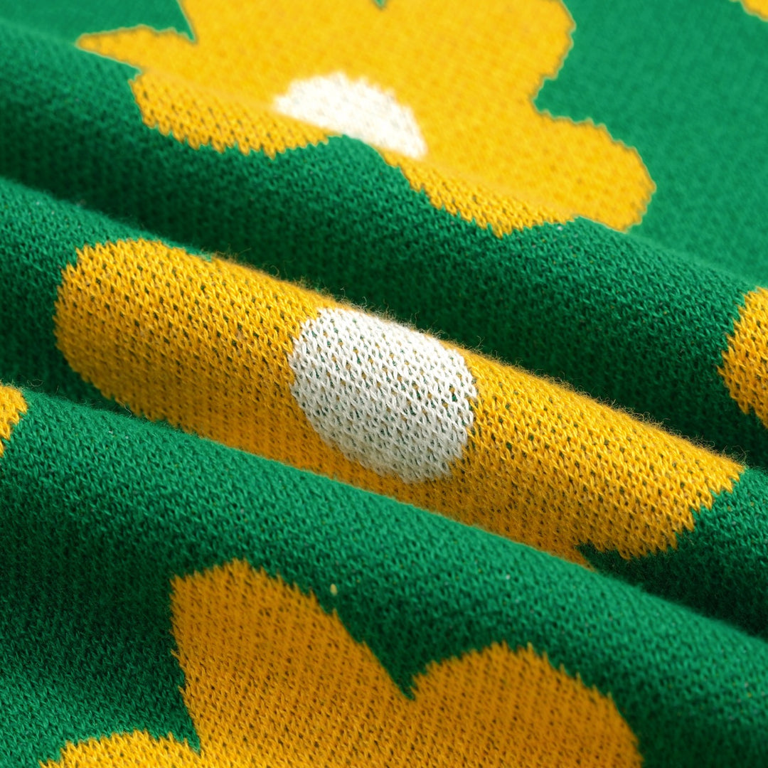 Jupe femme en maille jacquard college fleurie verte