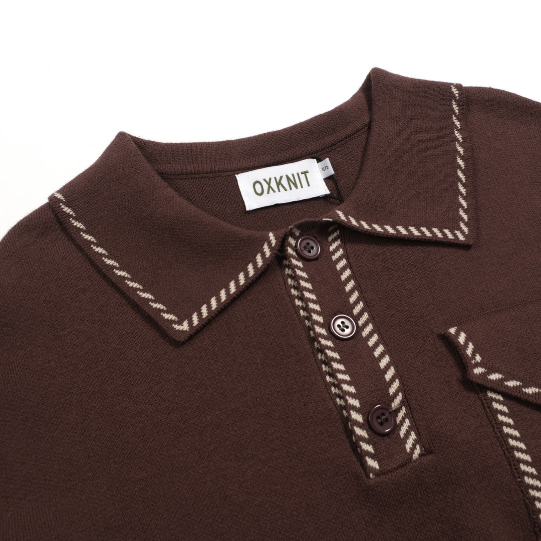 Braunes klassisches kariertes Strick-Poloshirt für Herren