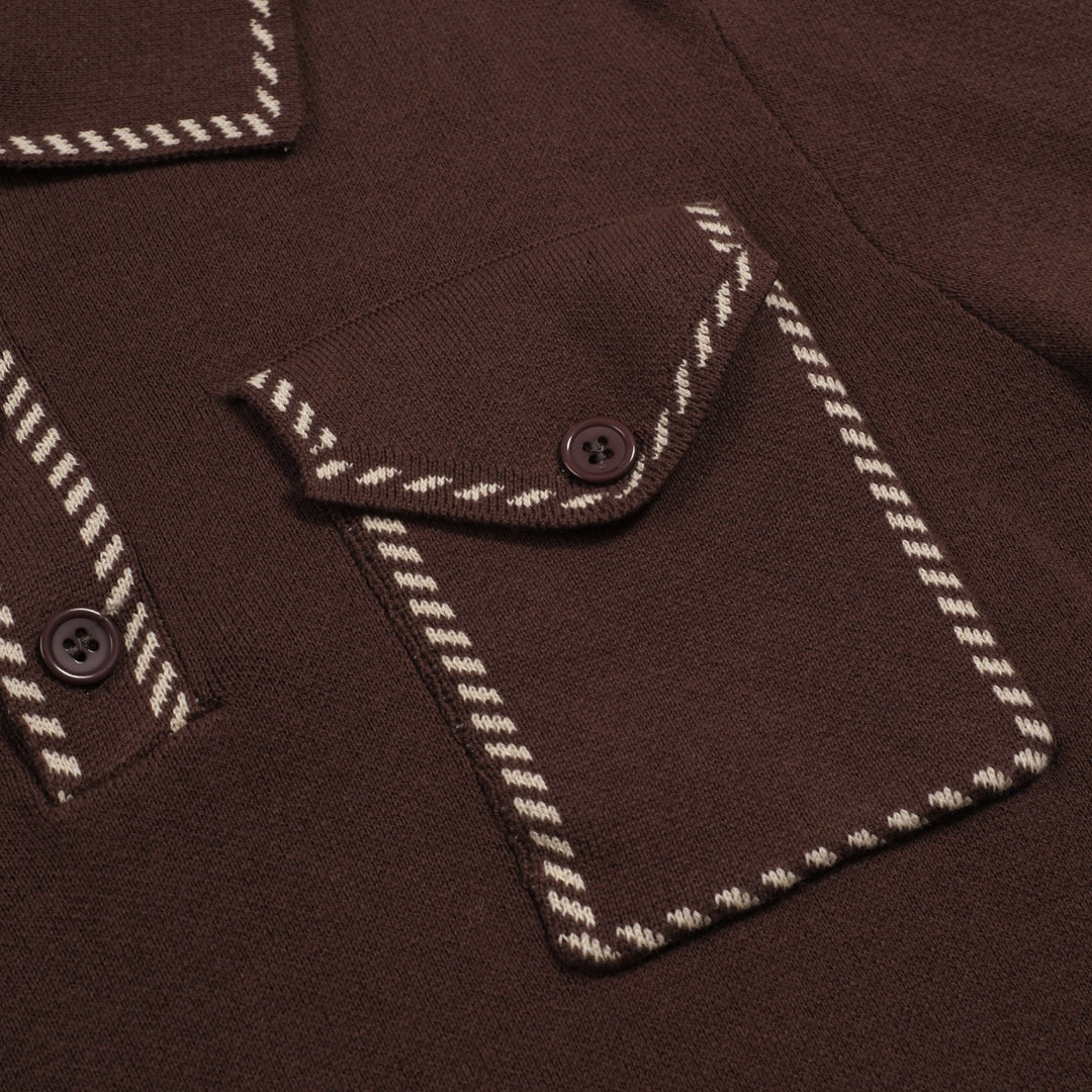 Braunes klassisches kariertes Strick-Poloshirt für Herren