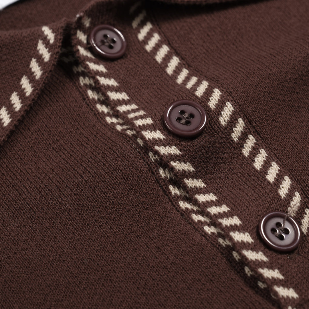 Braunes klassisches kariertes Strick-Poloshirt für Herren