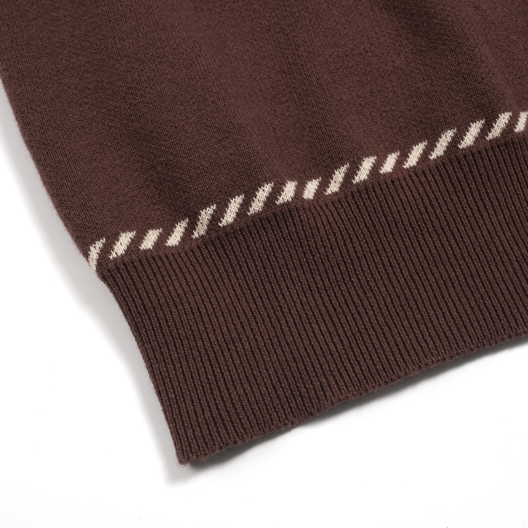 Braunes klassisches kariertes Strick-Poloshirt für Herren