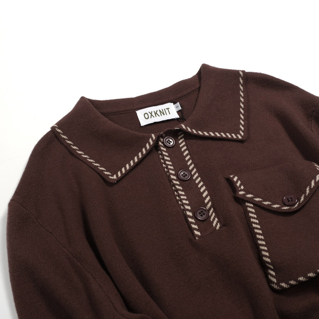 Braunes klassisches kariertes Strick-Poloshirt für Herren