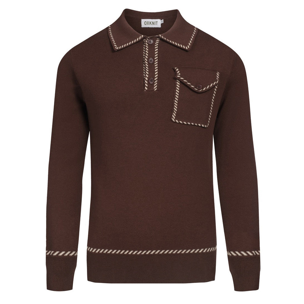 Men's Brown Classic Plaid Knitted Polo Shirt – OXKnit