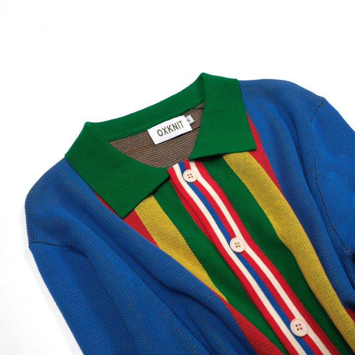 Blauer Art-Retro-Streifen-Klassiker-Jacquard-Cardigan für Herren