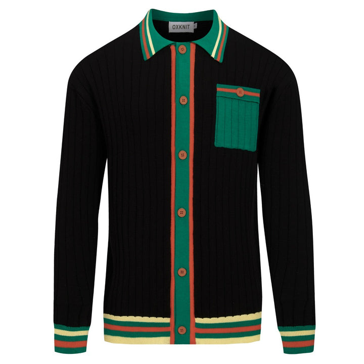 Men's black vintage classic jacquard cardigan