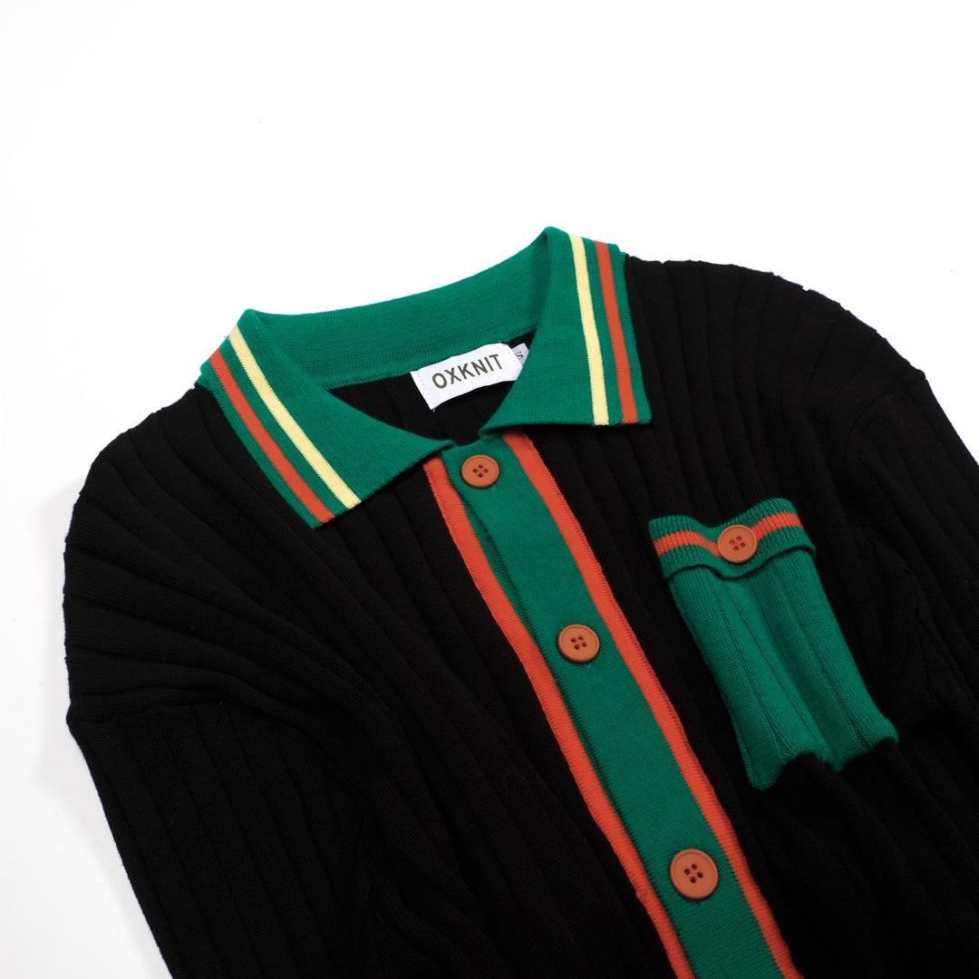 Men's black vintage classic jacquard cardigan