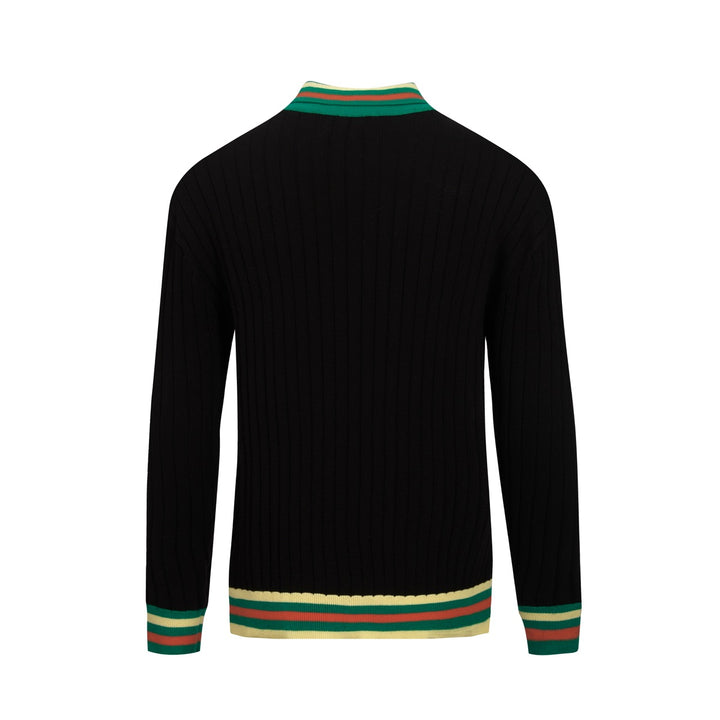 Men's black vintage classic jacquard cardigan