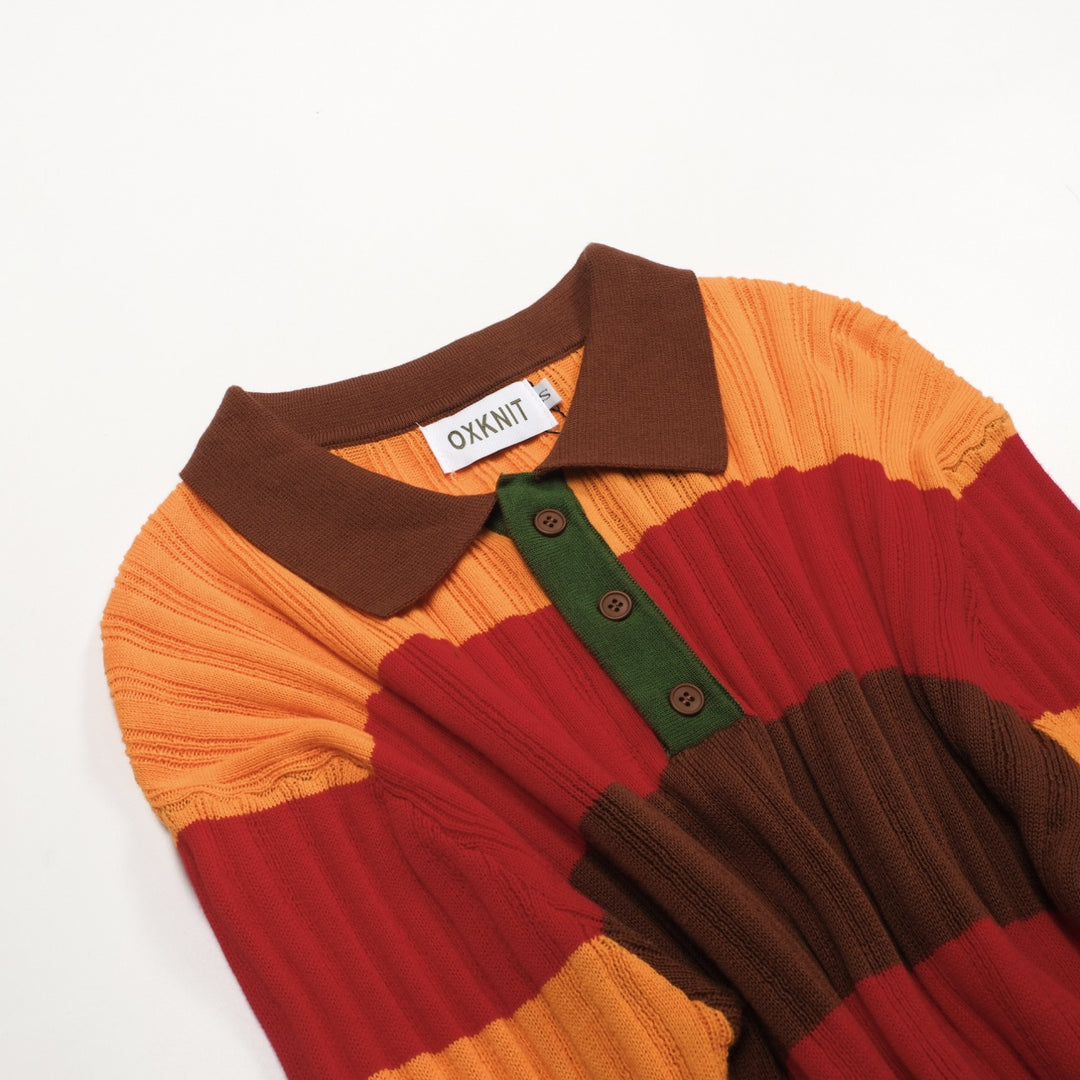 Mehrfarbig gestreiftes klassisches Art-Retro-Strickpoloshirt für Herren