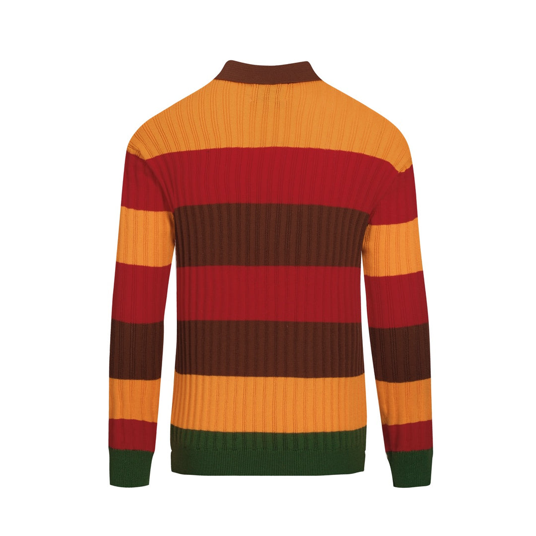 Mehrfarbig gestreiftes klassisches Art-Retro-Strickpoloshirt für Herren