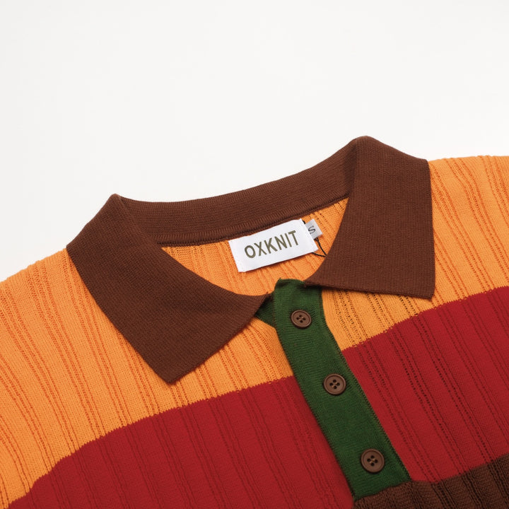 Mehrfarbig gestreiftes klassisches Art-Retro-Strickpoloshirt für Herren