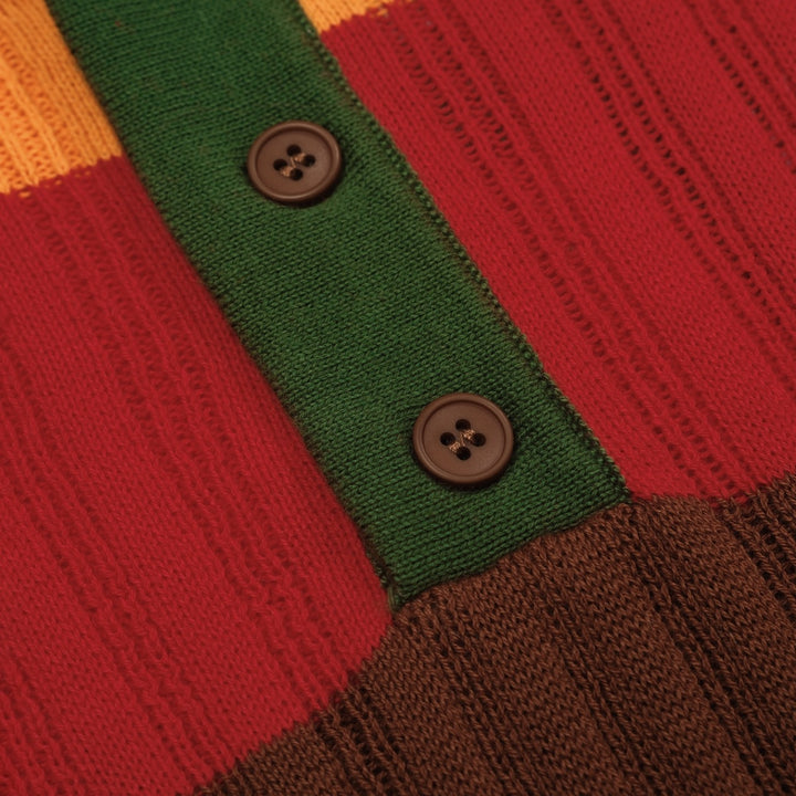 Mehrfarbig gestreiftes klassisches Art-Retro-Strickpoloshirt für Herren