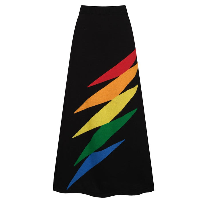 Gonna da donna in maglia jacquard nera con fulmine