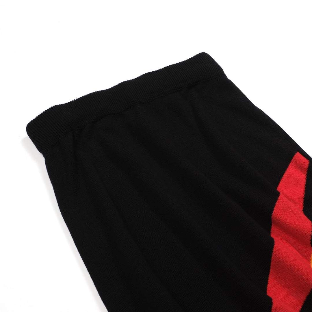 Gonna da donna in maglia jacquard nera con fulmine