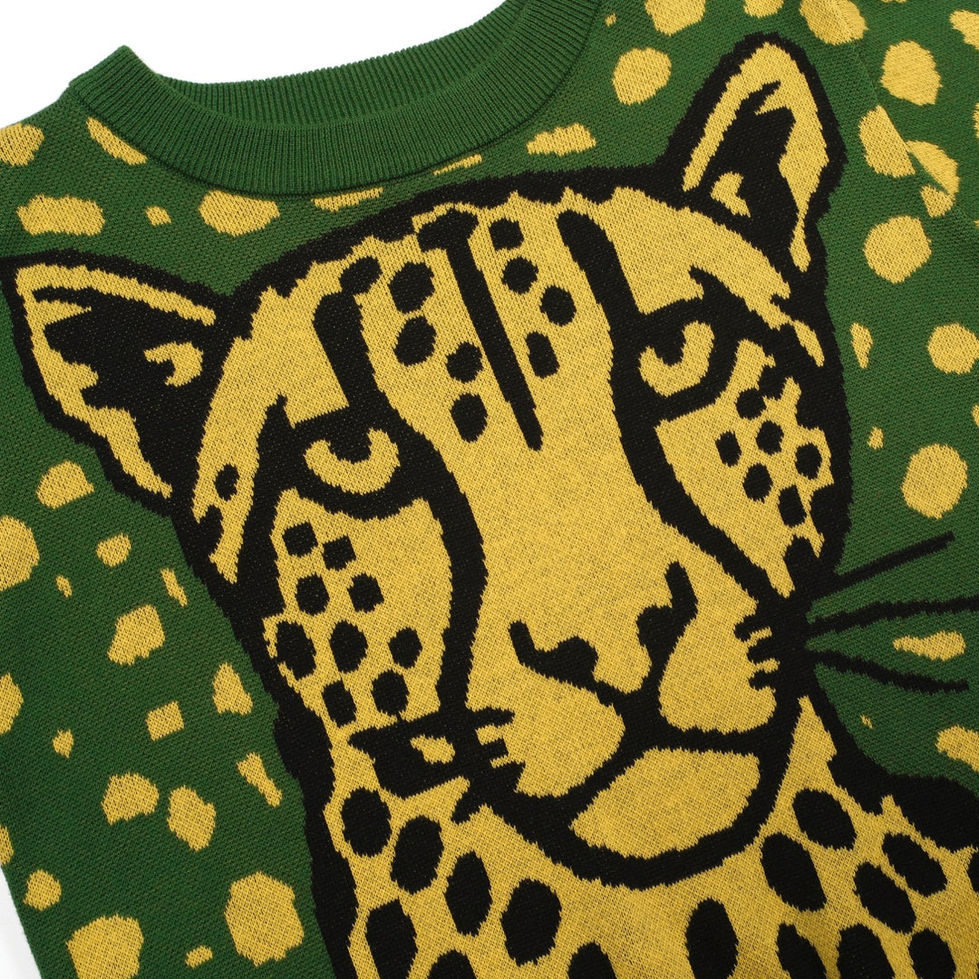 Kvinders grønt leopardprint dyrebluse nederdel strikket jakkesæt