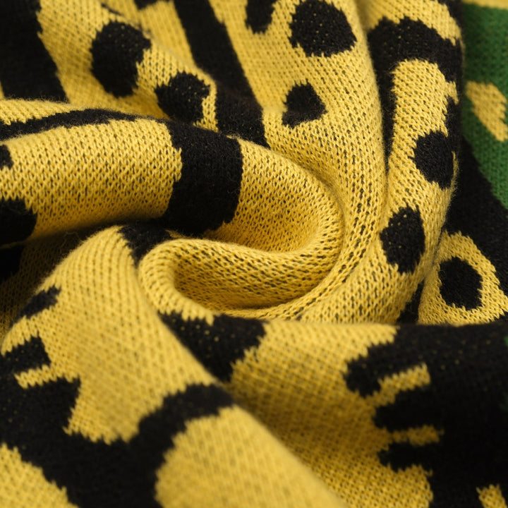 Kvinders grønt leopardprint dyrebluse nederdel strikket jakkesæt