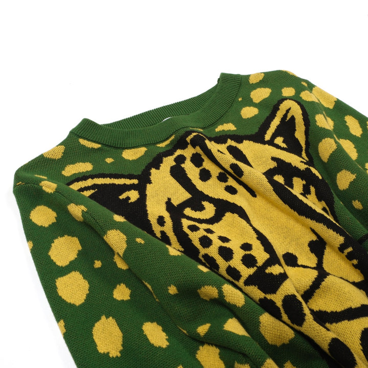 Kvinders grønt leopardprint dyrebluse nederdel strikket jakkesæt