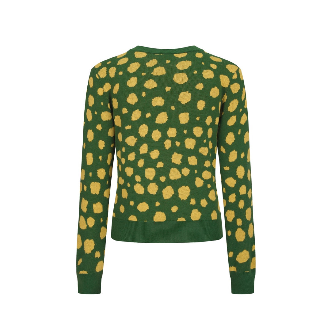 Kvinders grønt leopardprint dyrebluse nederdel strikket jakkesæt