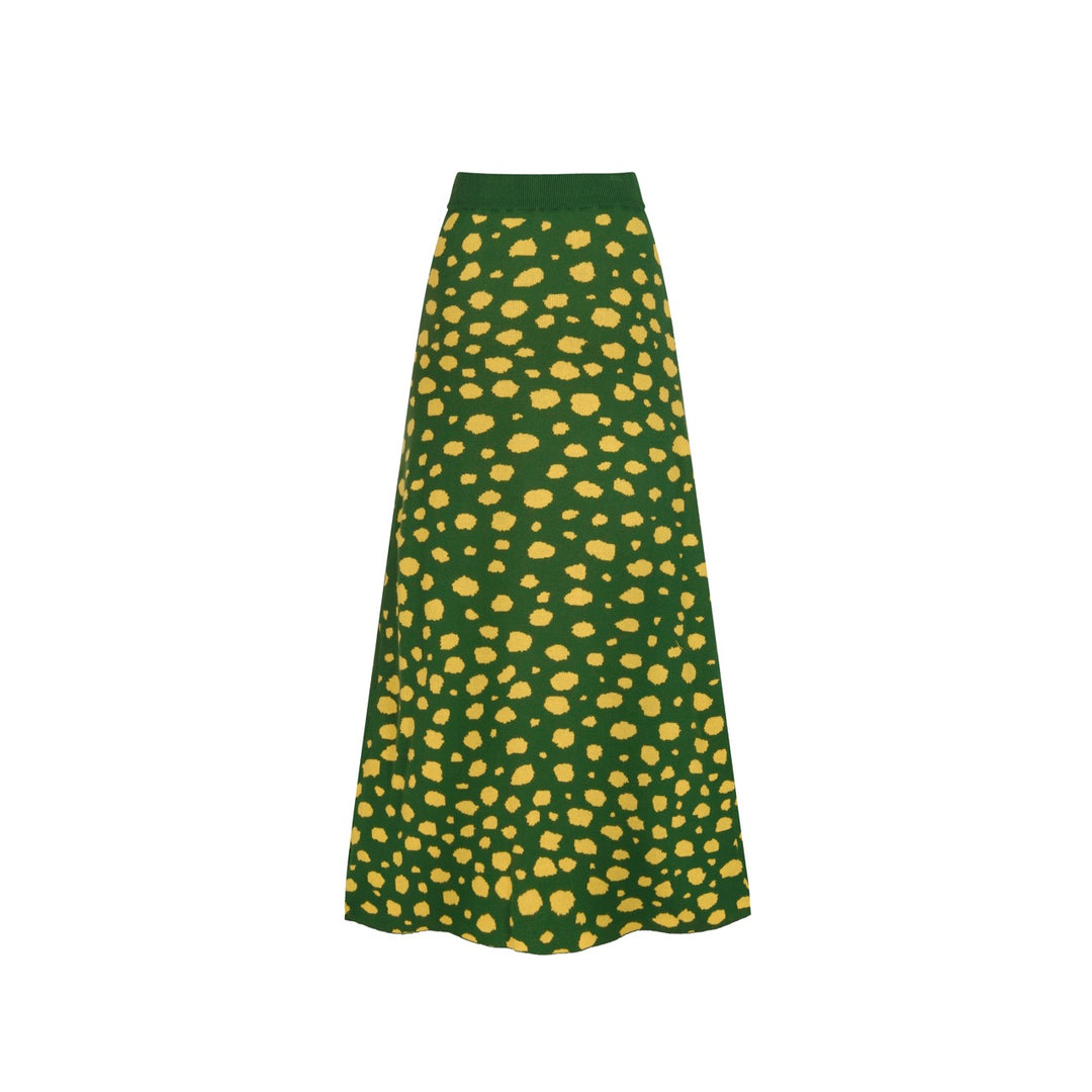 Kvinders grønt leopardprint dyrebluse nederdel strikket jakkesæt