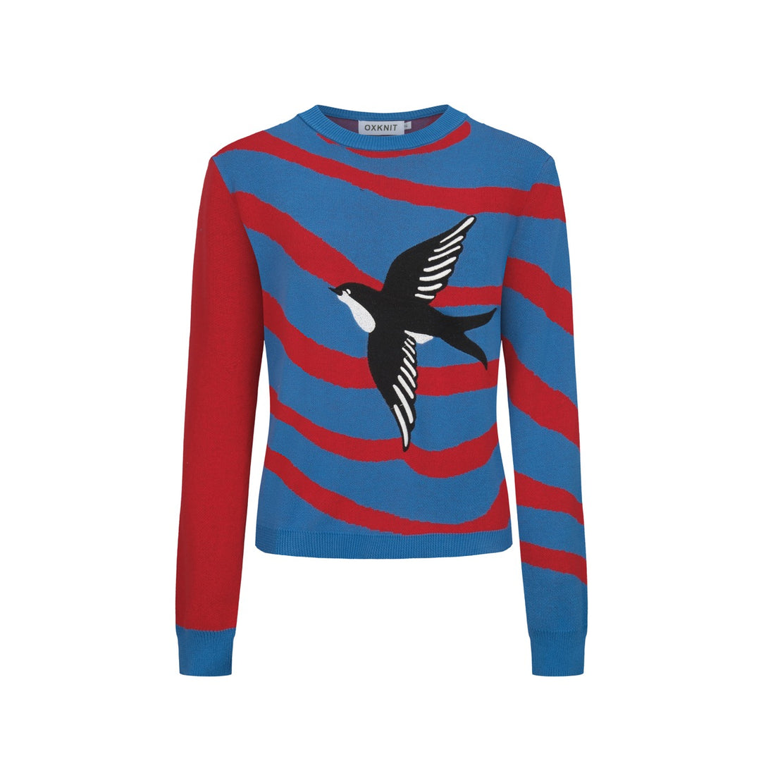 Stribet jakkesæt med broderet svaletop nederdel til kvinder