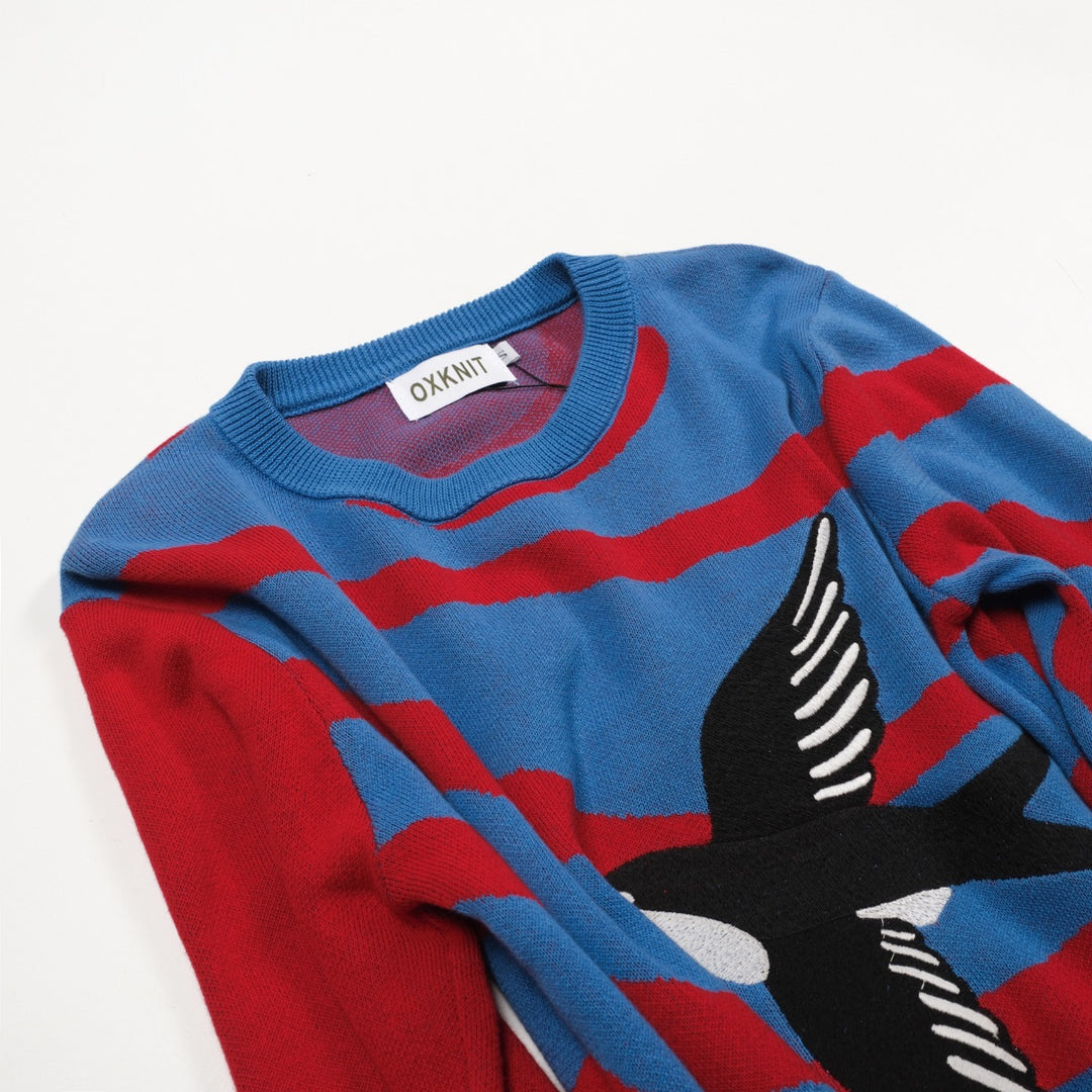 Stribet jakkesæt med broderet svaletop nederdel til kvinder