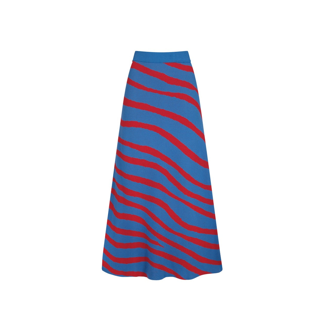 Stribet jakkesæt med broderet svaletop nederdel til kvinder