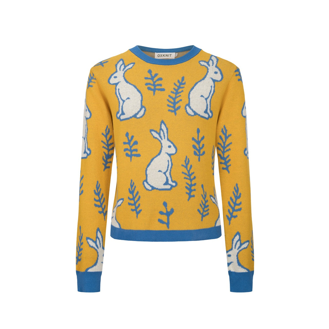 Kvinders gule kanin plante strikket kjole strikket sæt