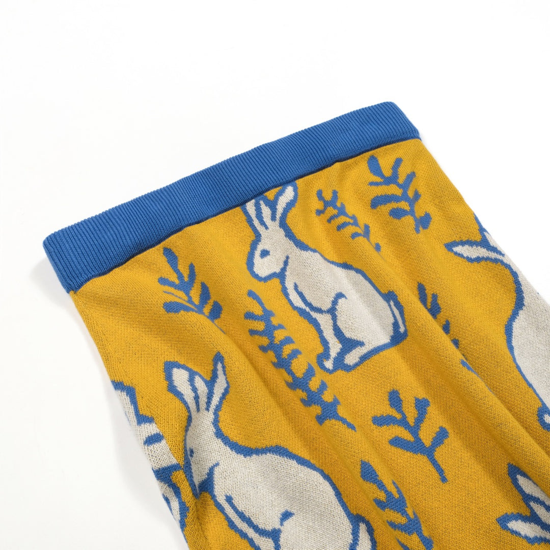 Kvinders gule kanin plante strikket kjole strikket sæt