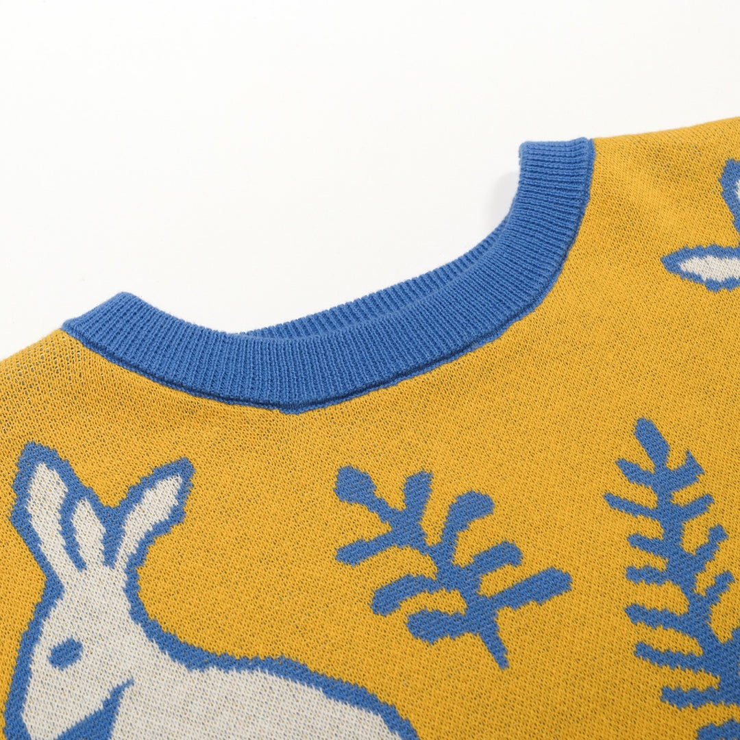 Kvinders gule kanin plante strikket kjole strikket sæt