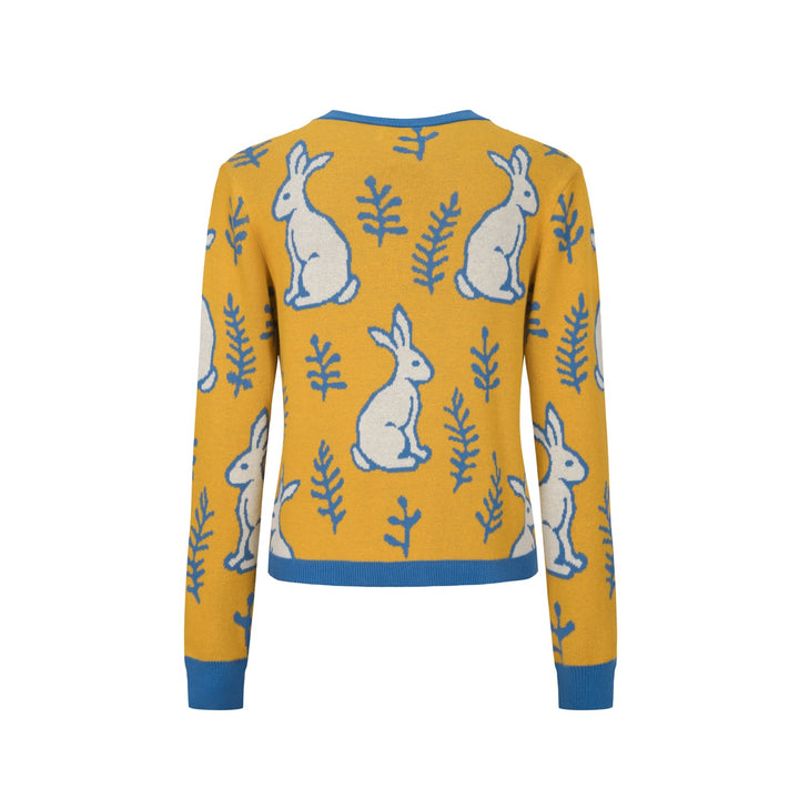 Kvinders gule kanin plante strikket kjole strikket sæt