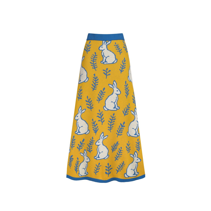 Kvinders gule kanin plante strikket kjole strikket sæt