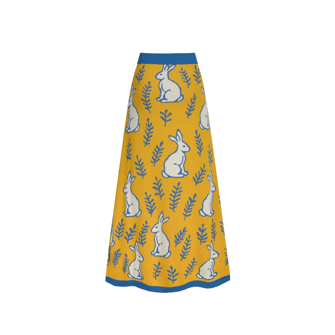 Kvinders gule kanin plante strikket kjole strikket sæt