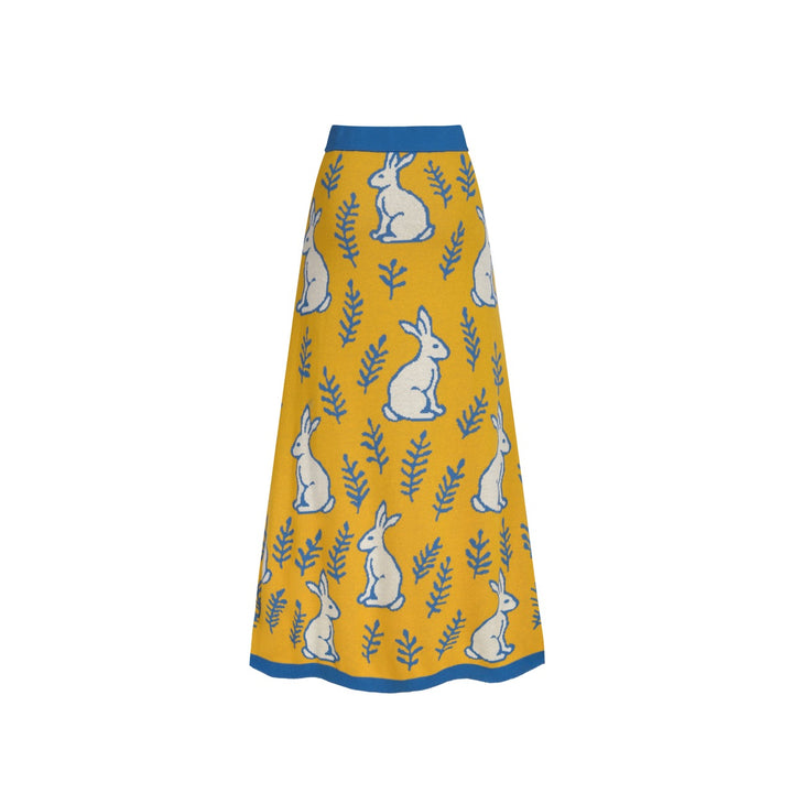 Kvinders gule kanin plante strikket kjole strikket sæt