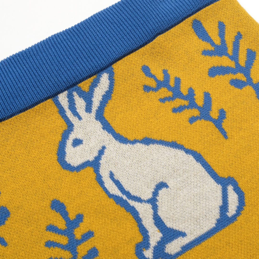 Kvinders gule kanin plante strikket kjole strikket sæt