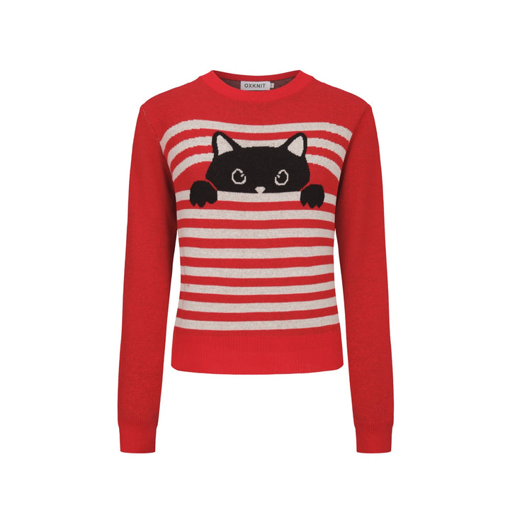 Women's red cat striped animal top skirt knit suit